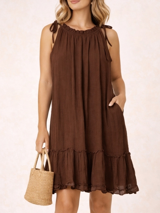 Signature by Robbie Bee Dresses & Skirts - Signature Robbie Bee Brown Dress XL Sleeveless Flowy Ruffle Hem